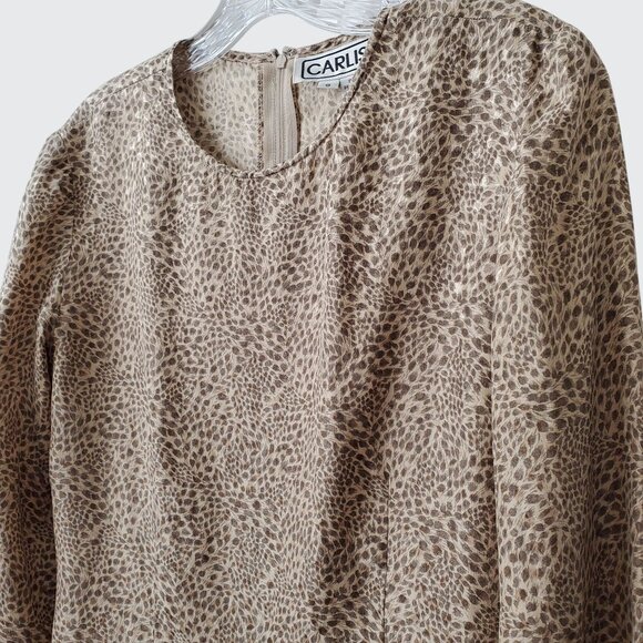 Vintage Carlisle Elegant Womens Leopard Print Silk Blouse Size 8 Long Sleeve - Picture 4 of 7